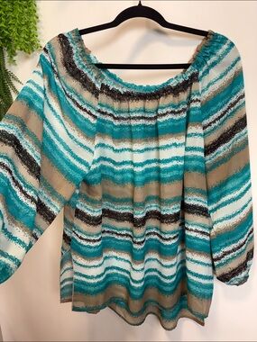 Al’Amadei Blue and Tan Relaxed Blouse